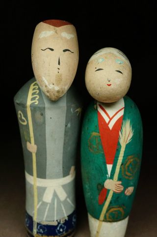 Kissako 3738 Japanese Antique Wooden Doll Kimono Kokeshi Vintage Figure Pair photo