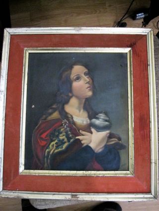 Vintage Oil Painting On Canvas Religious Theme Signed J.  Mora Framed photo