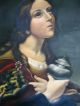 Vintage Oil Painting On Canvas Religious Theme Signed J.  Mora Framed Latin American photo 1