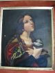 Vintage Oil Painting On Canvas Religious Theme Signed J.  Mora Framed Latin American photo 2