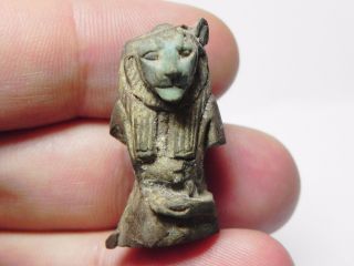 Zurqieh - Q228 - Ancient Egypt,  Egyptian Blue Bastet Amulet.  1075 - 600 B.  C photo