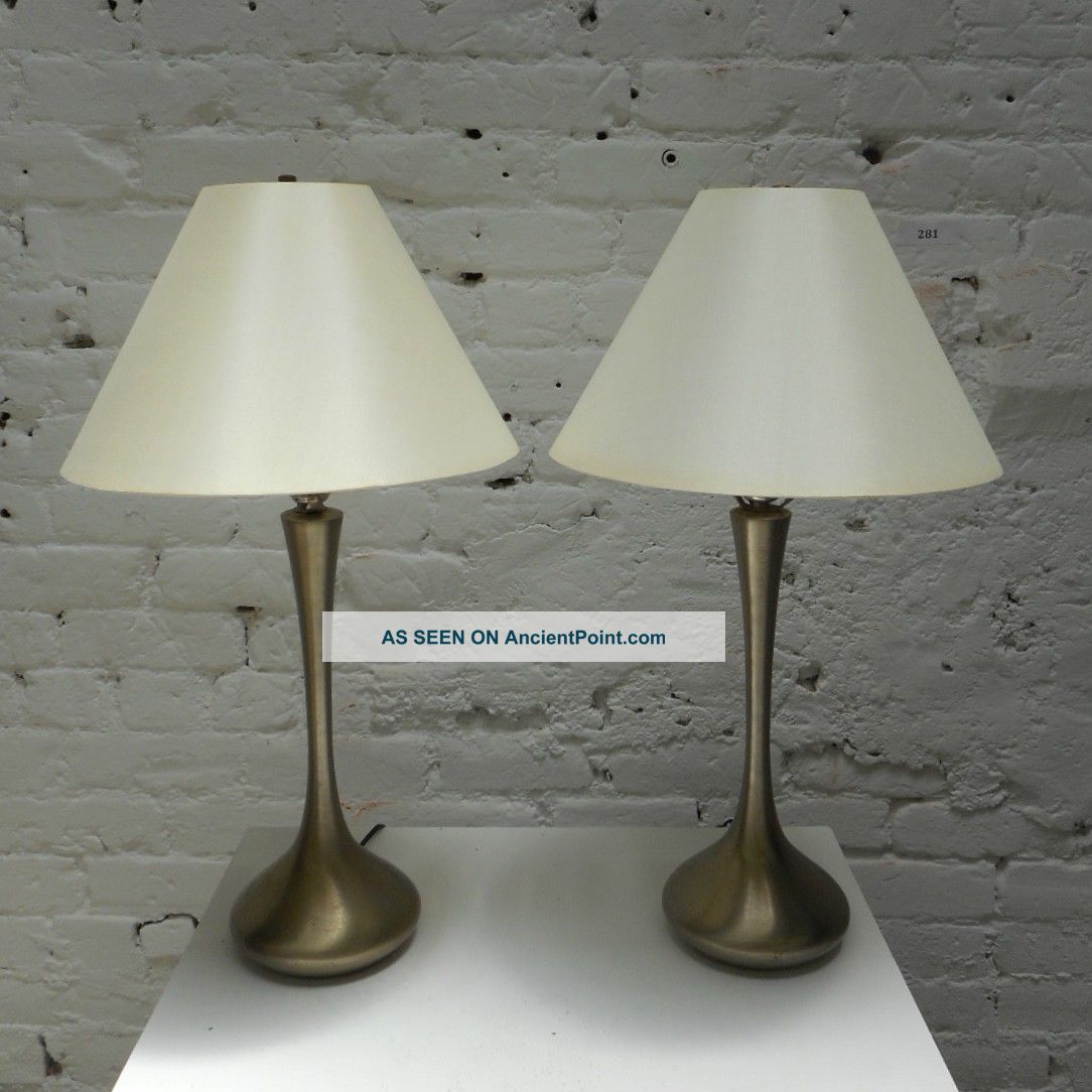 Laurel Stainless Steel Table Lamps With Silk Shades 1950s Mid-Century Modernism photo