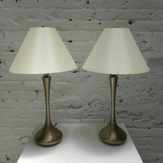 Laurel Stainless Steel Table Lamps With Silk Shades 1950s photo