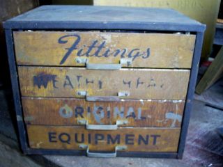 Vintage Weatherhead Equipment Metal 4 Drawer Cabinet Store Counter Parts Box photo