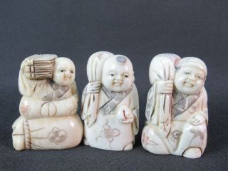 Three Chinese Hand Carved Boy Bone Netsuke photo