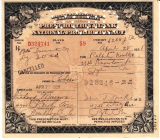 April 28 1928 Ralph Noullet Prohibition Prescription Temperance History Document photo