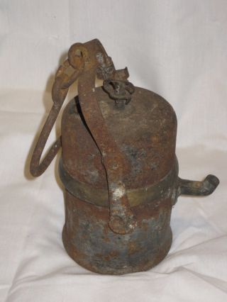 Rare Miners Carbide Hand Lamp Metal And Brass,  Rusty As It Came Out Of The Mine photo