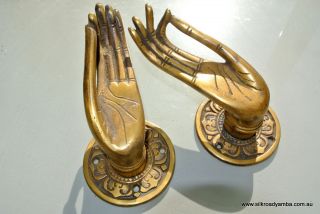 2 Cast Pull Handle Hands Solid Brass Door Aged Old Style Knob Hook 4.  1/2 