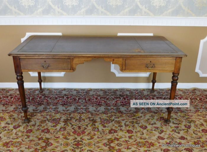 Antique Irish 19th Century Oak Leather Top Writing Desk Table C1880 1800-1899 photo
