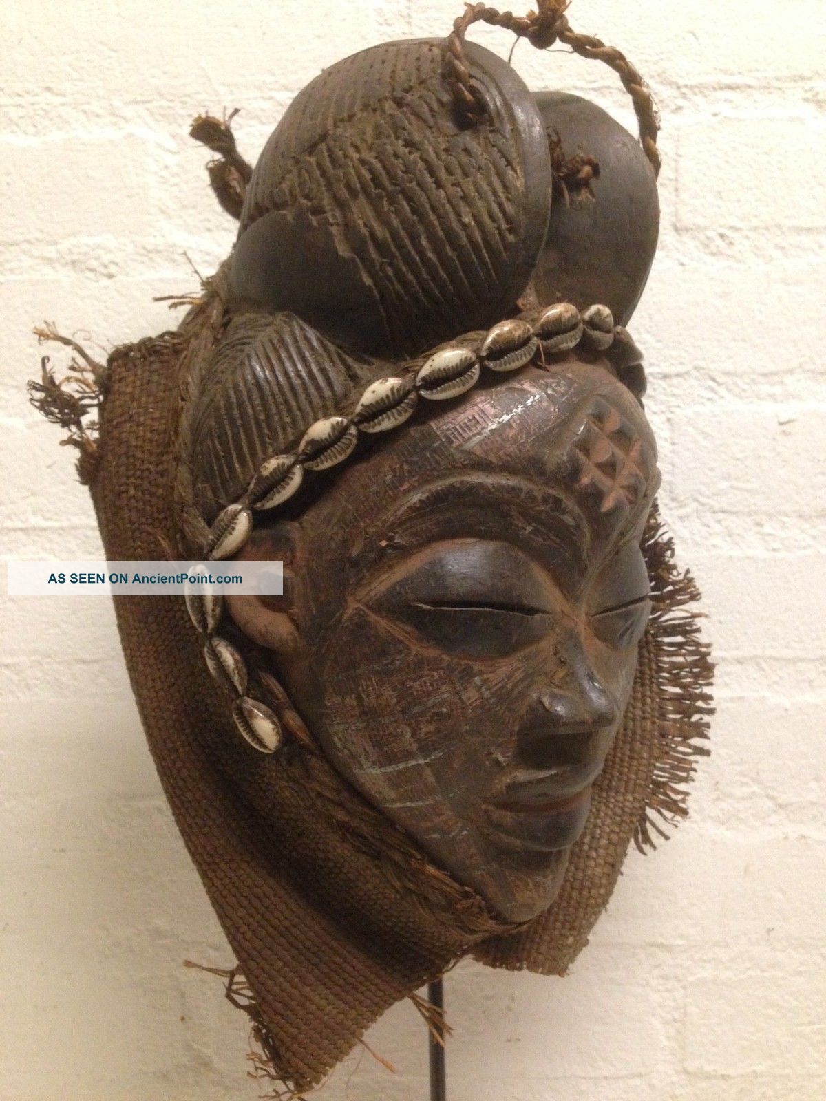 Gabon: Tribal Old African Female - Punu Mask With Brass Face. Masks photo