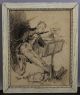 Antique Circa 1900 Thomas Hunt,  Charcoal Drawing,  Man Playing Flute,  Nr Wind photo 1