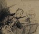 Antique Circa 1900 Thomas Hunt,  Charcoal Drawing,  Man Playing Flute,  Nr Wind photo 3