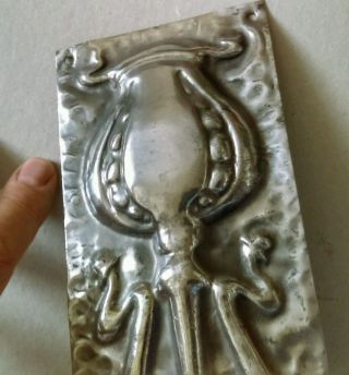 Silvered Copper Art Nouveau Door Plate With Raised Stylised Pomegranate Motif 2. photo