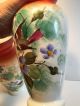 Pair 10 1/2 Antique French Opaline Glass Vases,  Birds Floral Hand Painted Euc Vases photo 7