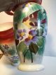 Pair 10 1/2 Antique French Opaline Glass Vases,  Birds Floral Hand Painted Euc Vases photo 8