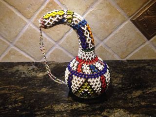 Vintage South African Zulu Beaded Gourd Traditional Wedding Gift 8.  5 Inches photo