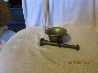 Very Old Brass Mortar And Pestle - Solid Brass - Heavy photo