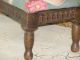 Sweetest Lil Antique Vintage Footstool Barkcloth Rose Carved Wood 1900-1950 photo 3