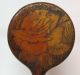 Antique Flemish Art Pyrography Wood Burnt Rose Design Hand Held Mirror - Other Antique Woodenware photo 3