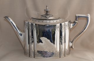 C19th Antique Philip Ashberry & Sons Silver Plate Federal Tea Pot Highly Etched photo