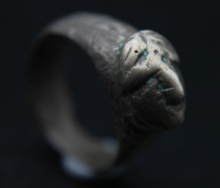Roman Period Silver Finger Ring With Bezel Depicting Male Face 100 B.  C.  - 100 A.  D. photo