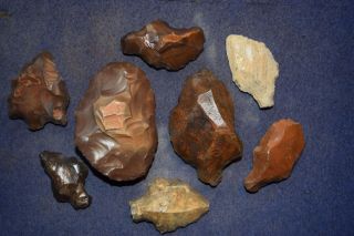 8 Paleolithic Aterian Tools,  Hafted Tools (7) And Blade/scrapper (1) photo