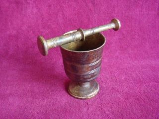1800 ' S Antique Solid Brass Apothecary Pharmacy Mortar & Pestle 4.  66 