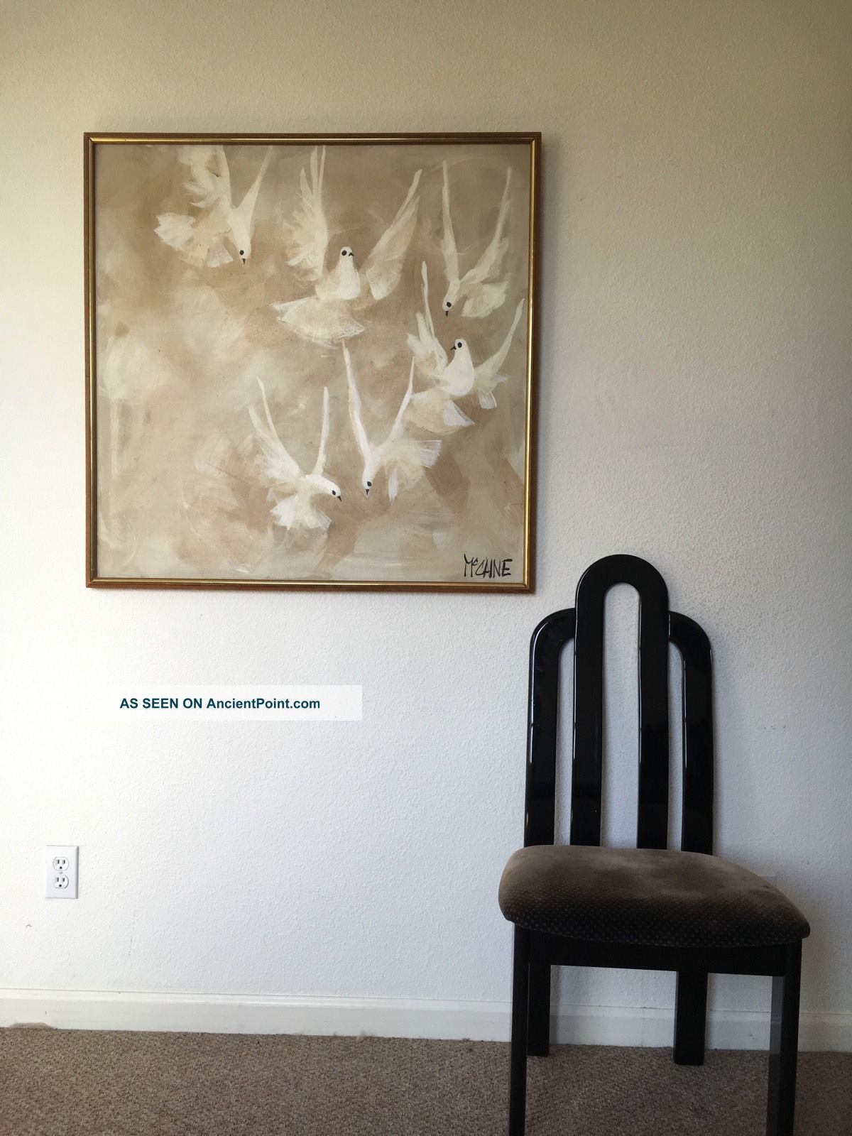 Huge Mccaine Mid Century Modern Oil Painting Doves Fluttering Palm Springs Style Mid-Century Modernism photo