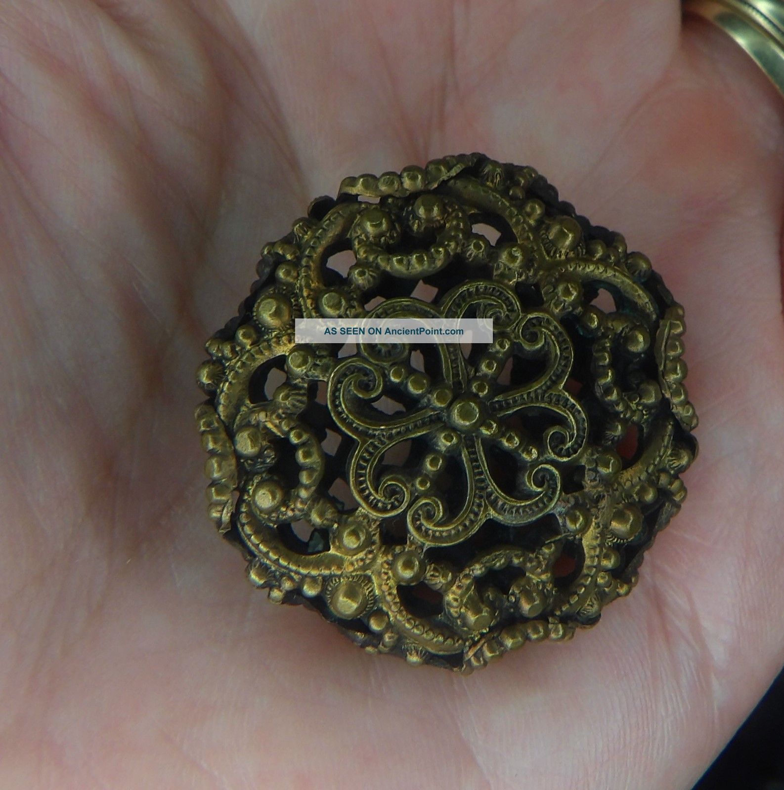 2 Piece Large Brass Golden Age Filigree Pierced Hollow Button - Buttons photo