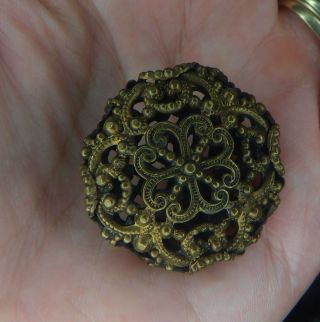 2 Piece Large Brass Golden Age Filigree Pierced Hollow Button - photo