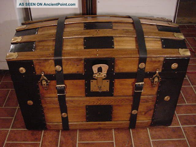 Ladycomet Victorian Refinished Dome Top Steamer Trunk Antique Chest W/key & Tray 1800-1899 photo