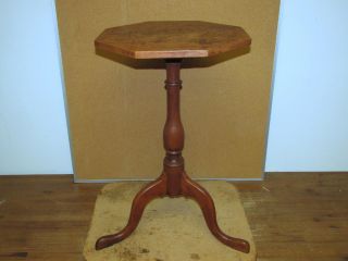 Rare 18th C Ct Queen Anne Cherry Candlestand Octagonal Top In Old Grungy Surface photo