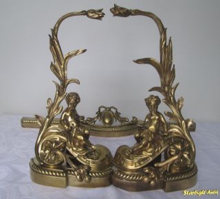 Marvellous French Art Nouveau Firedogs / Andirons / Chenets - Puttos - Bronze photo