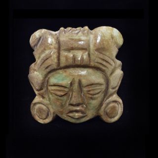 Mayan Stone Mask Pendant - Chief Figure - Antique Pre Columbian Statue - Olmec Aztec photo