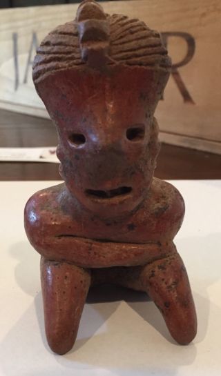 Seated Pre Colombian Warrior Figure Ancient Artifact Antiquities Pottery Ceramic photo