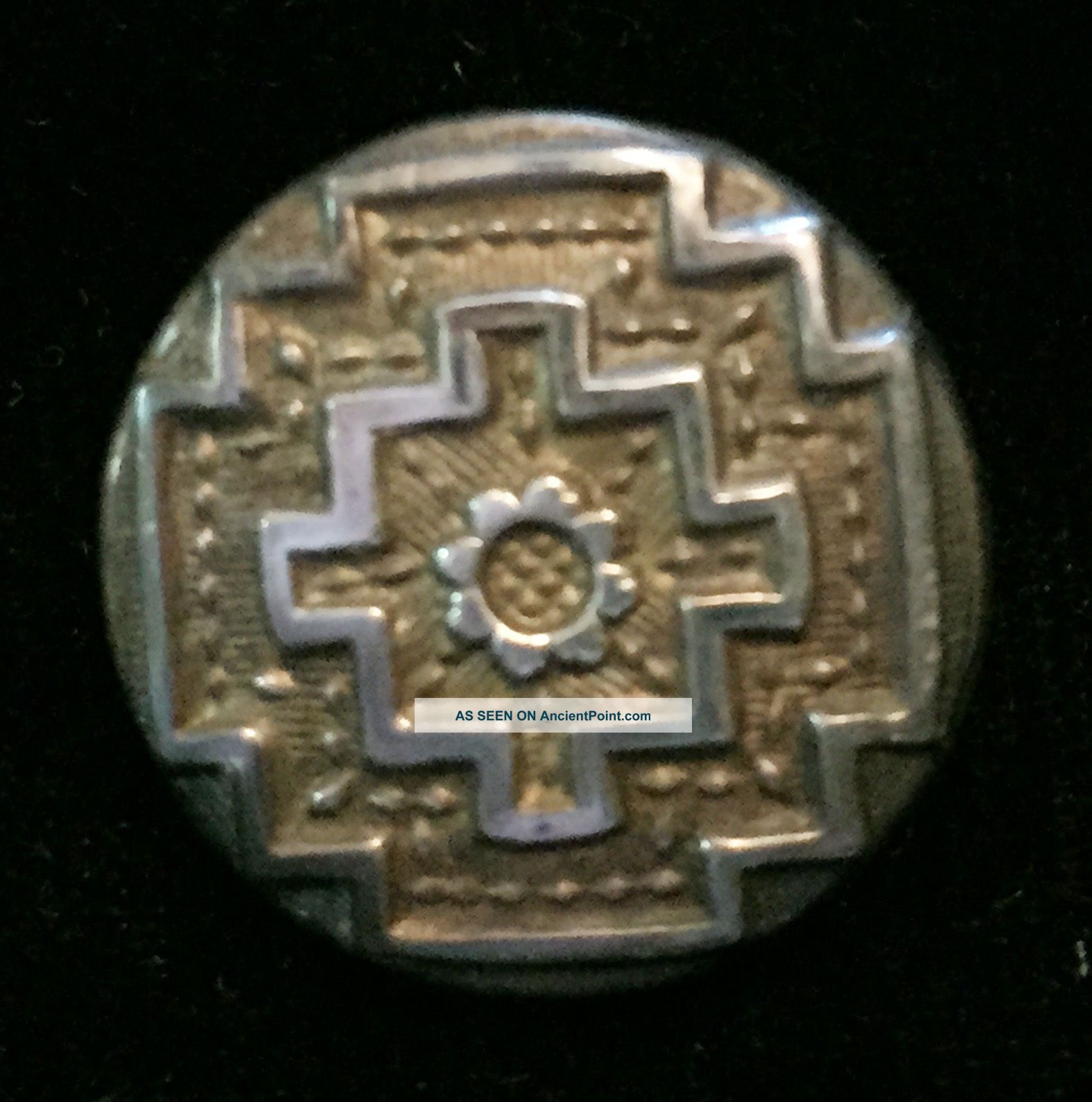 Antique 18th C Wood Back Button W/ Native American Design Buttons photo