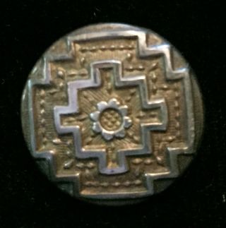 Antique 18th C Wood Back Button W/ Native American Design photo