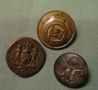 3 Antique Metal Buttons Waterbury Nyc Police,  19c British,  Forstmann Us Military photo