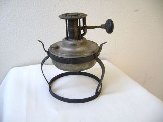 Manning Bowman Antique Wild West Alcohol Camp Stove Pewter Pat;1910 W Iron Stand photo