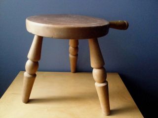 Primitive Wood 3 Legs Handled Milking Stool Plant Stand Rustic Furniture Japan photo