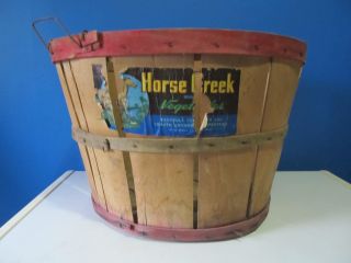 Vintage Wooden Bushel Basket Marked Horse Creek Vegetables Display Laundry Etc. photo
