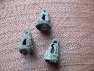 Ancient Chinese.  Three Bronze Wind Chimes.  Han Dynasty.  1st Century B.  C. photo