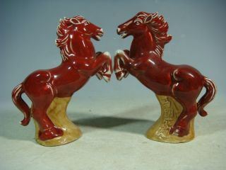 Chinese Red Glaze Porcelain A Pair Horses Statues photo