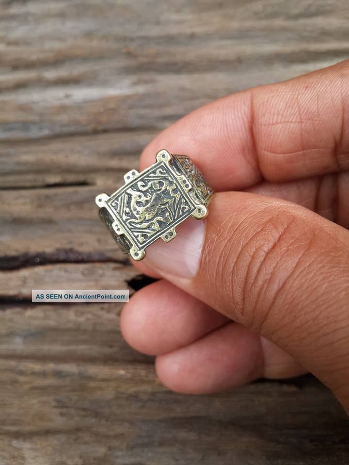 Mens Islamic Ring Brass Nomadic Antique Afghan Vintage Deer Intaglio Size 9.  9 Islamic photo