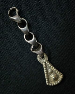 Ancient Viking Silver Amulet.  Rare Pendant On Chain,  Circa 1150 Ad.  Vf photo