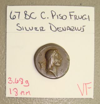 67 Bc C.  Piso Frugi,  Horseman Reverse Ancient Roman Republic Silver Denarius Vf photo