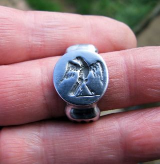 Large Roman Silver Finger Seal Ring Eagle photo