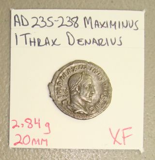Ad 235 - 238 Maximinus I Thrax,  Pax Reverse Ancient Roman Silver Denarius Xf photo