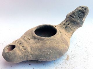 Ancient Biblical Oil Lamp Figure Iron Age Pottery Holy Land Pottery Clay photo