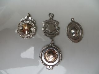 X 4 Sterling Silver Watch Chain Fobs. photo